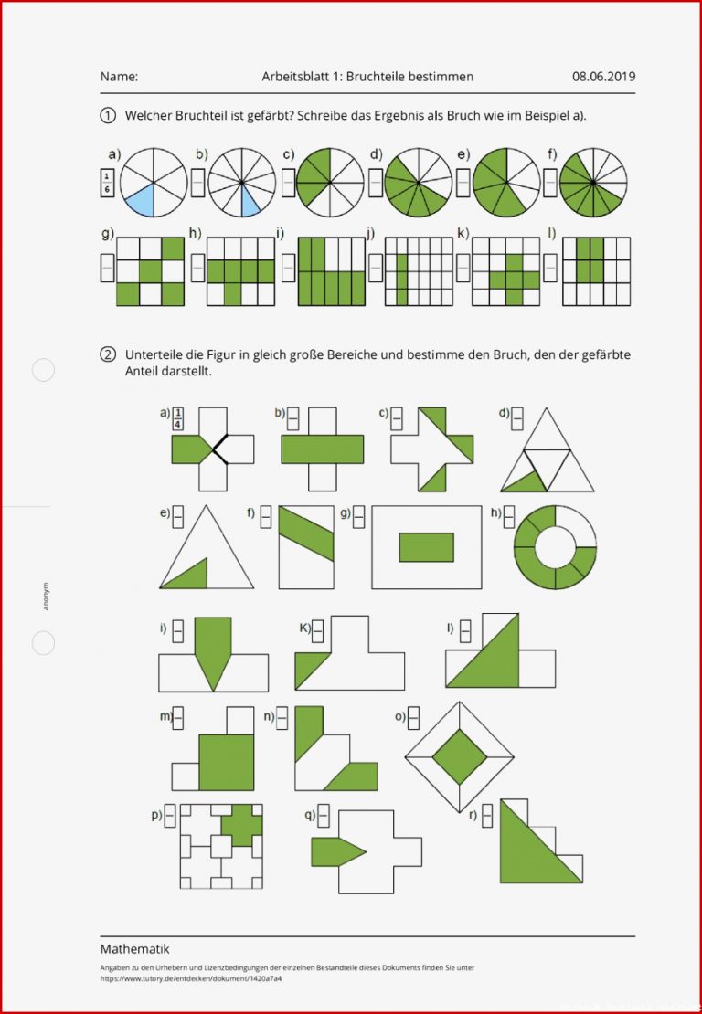 Arbeitsblatt Arbeitsblatt 1 Bruchteile bestimmen