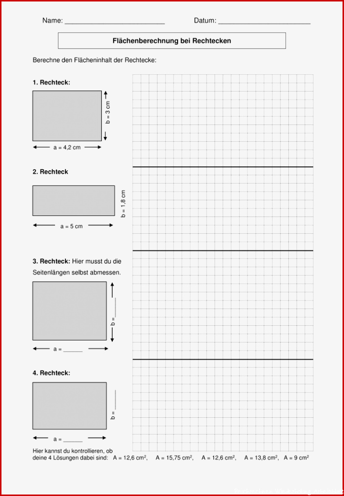Arbeitsblatt Aufgaben zur Flächenberechnung von
