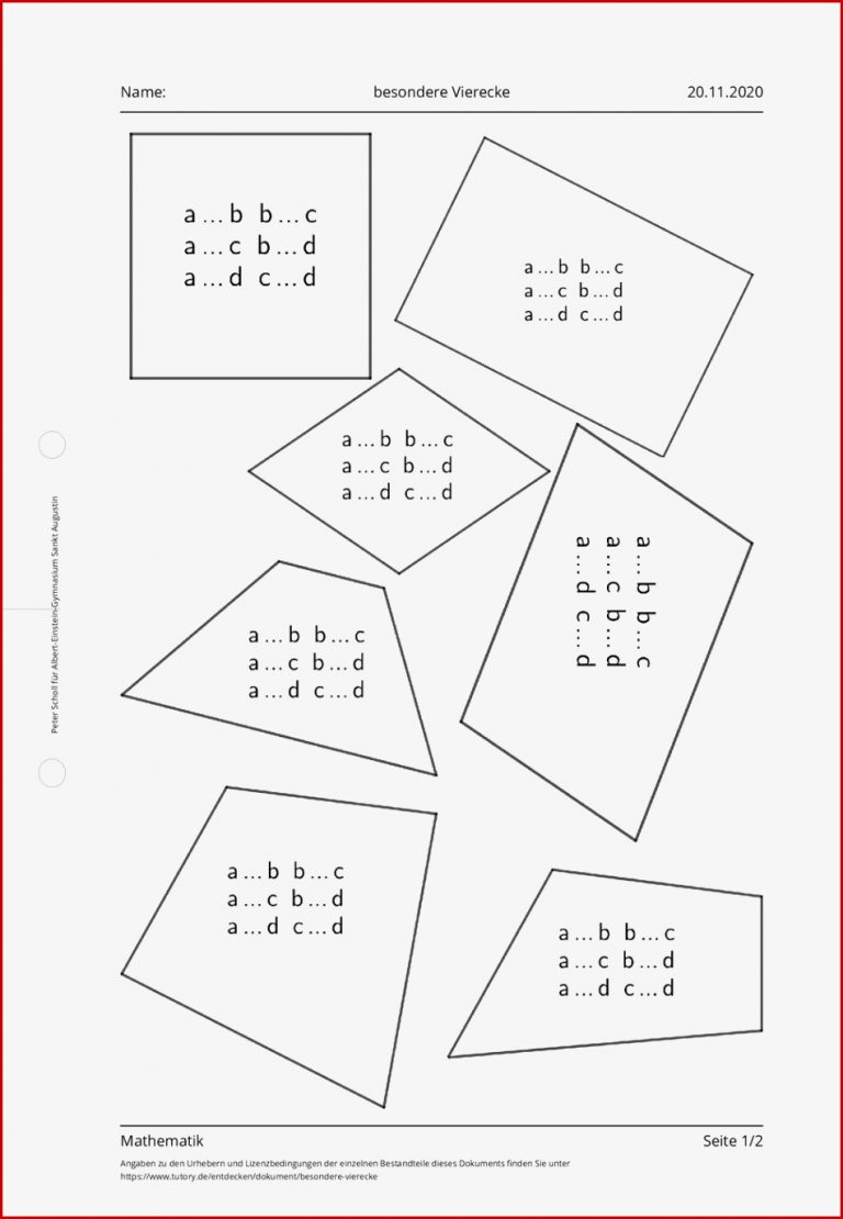 Arbeitsblatt Besondere Vierecke Mathematik Tutory