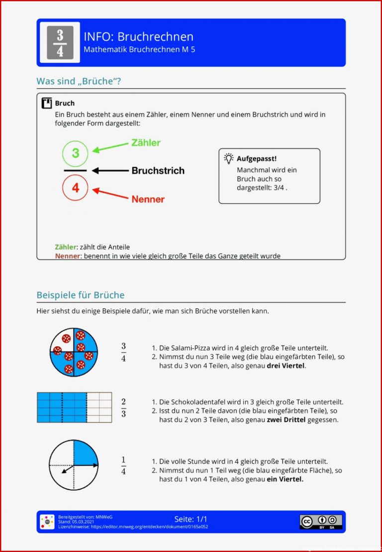 Arbeitsblatt Bruchrechnen Mathematik Bruchrechnen