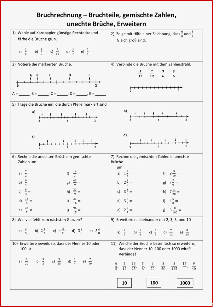 Arbeitsblatt Bruchrechnung Brüche Bruchteile
