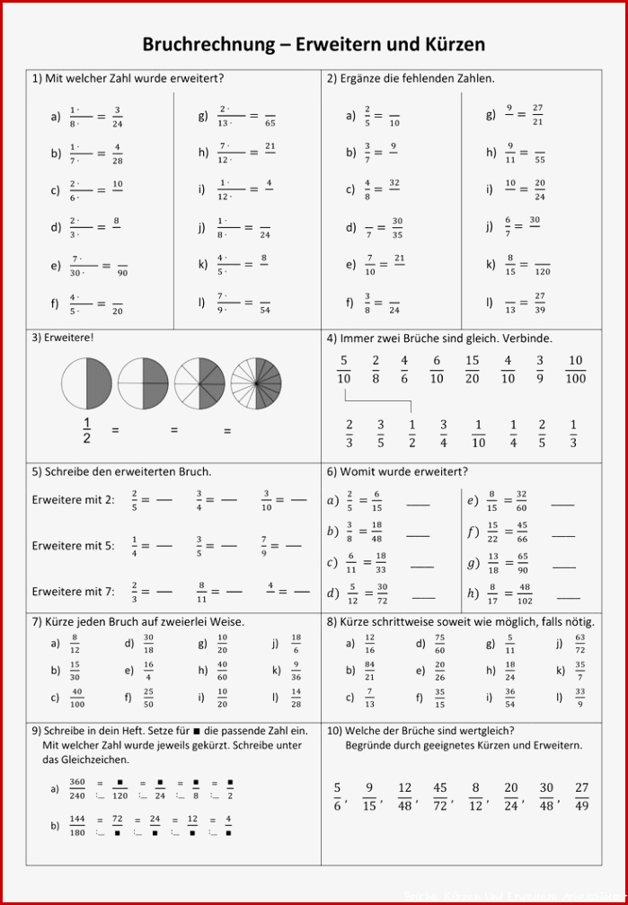Arbeitsblatt Bruchrechnung Brüche Erweitern und