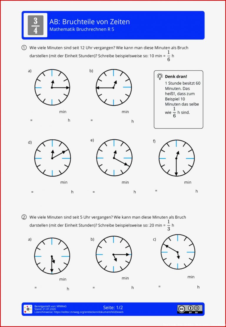 Arbeitsblatt Bruchteile Von Zeiten Mathematik