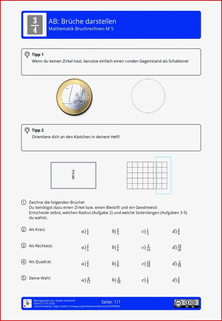 Arbeitsblatt Brüche Darstellen Mathematik