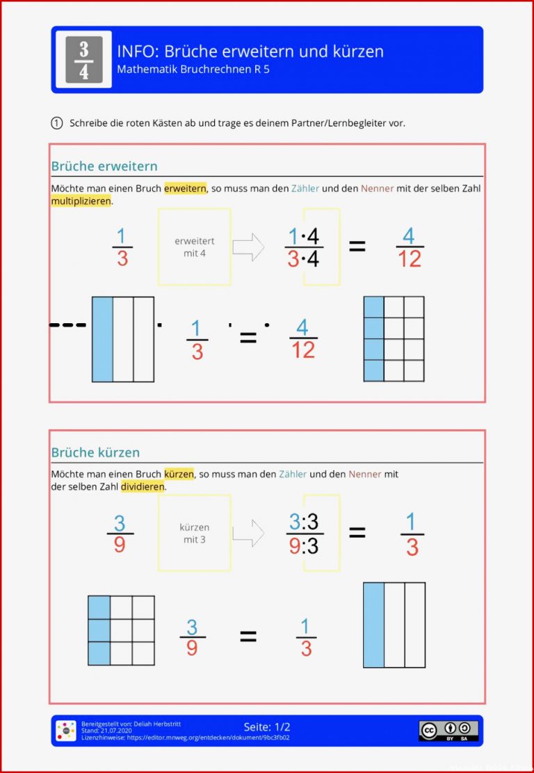 Arbeitsblatt Brüche Erweitern Und Kürzen Mathematik