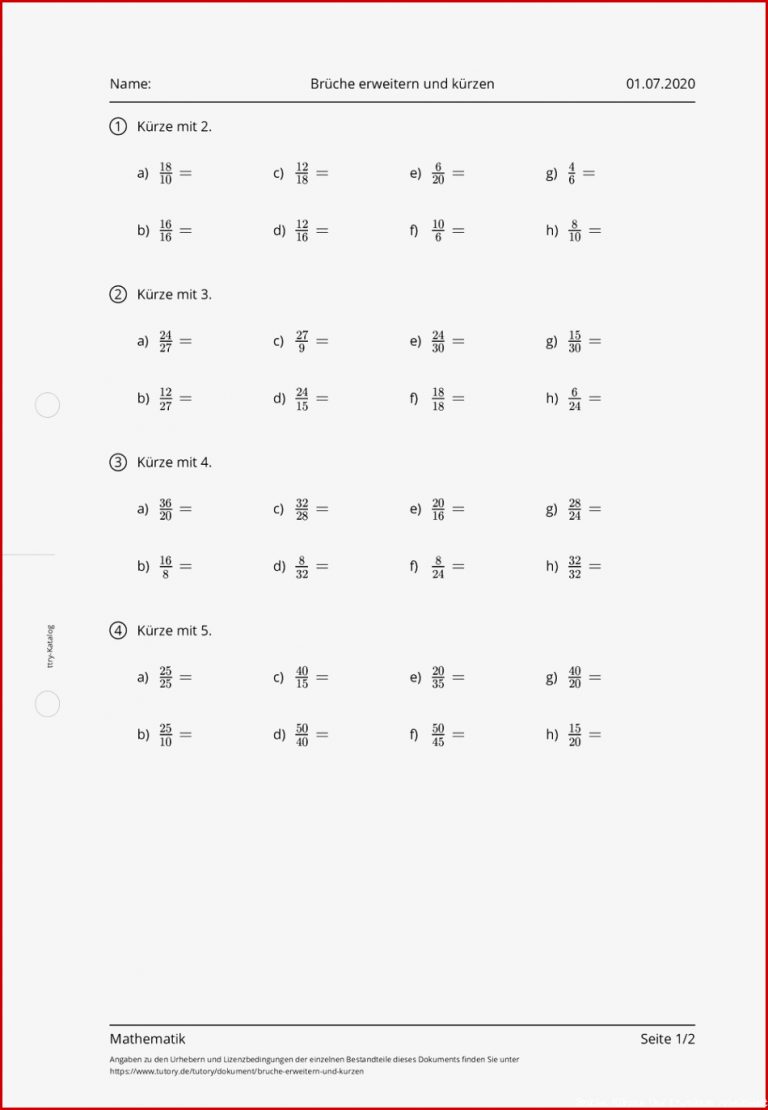 Arbeitsblatt Brüche erweitern und kürzen Mathematik