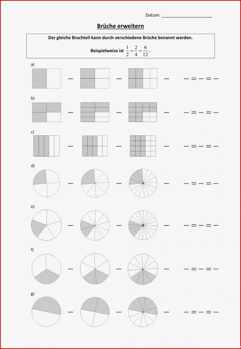 Arbeitsblatt Brüche Erweitern – Unterrichtsmaterial Im