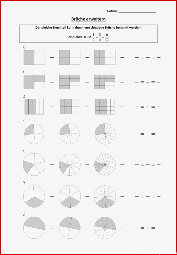 Arbeitsblatt Brüche erweitern – Unterrichtsmaterial im