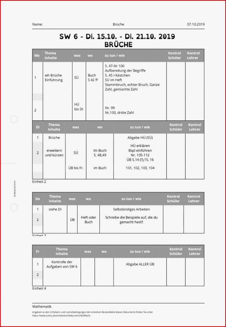 Arbeitsblatt Brüche Mathematik Förderschule Tutory