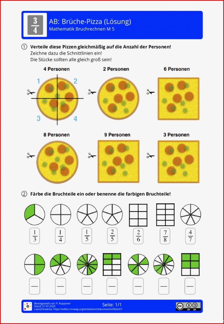 Arbeitsblatt Brüche Pizza Lösung Mathematik