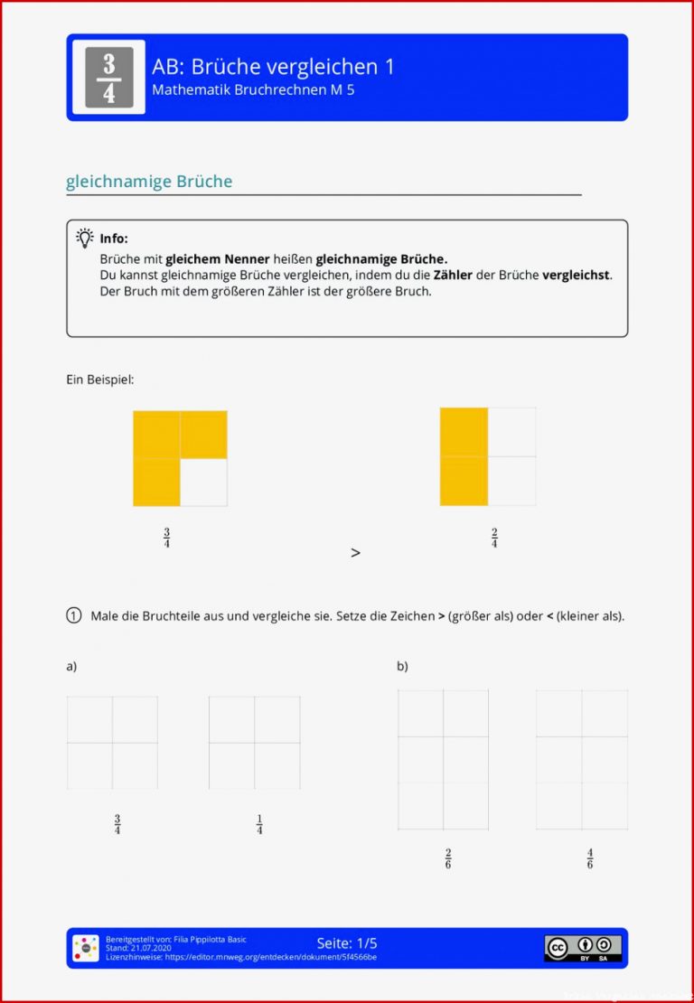 Arbeitsblatt Brüche Vergleichen 1 Mathematik