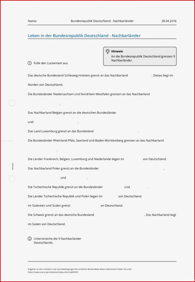 Arbeitsblatt Bundesrepublik Deutschland Nachbarländer