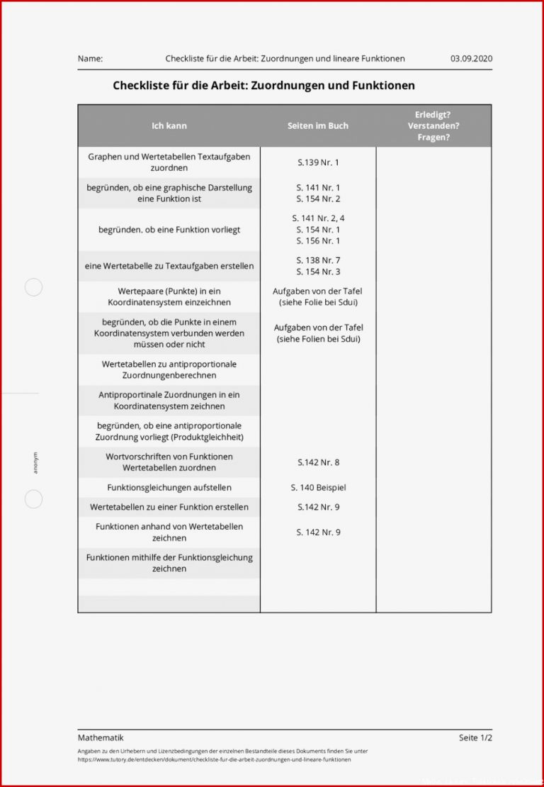 Arbeitsblatt Checkliste Für Arbeit Zuordnungen Und