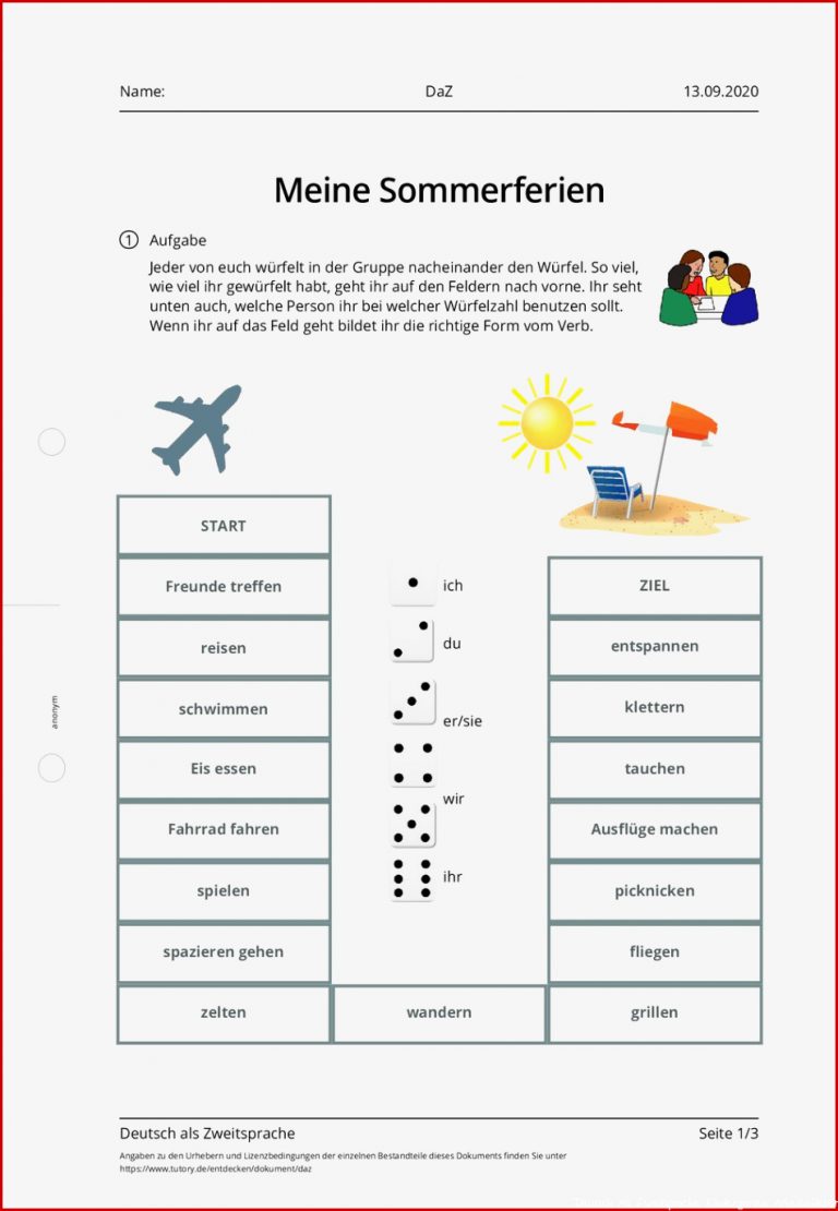 Arbeitsblatt DaZ Deutsch als Zweitsprache tutory