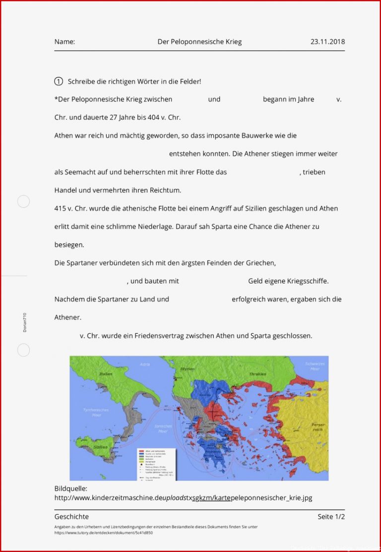 Arbeitsblatt Der Peloponnesische Krieg Geschichte