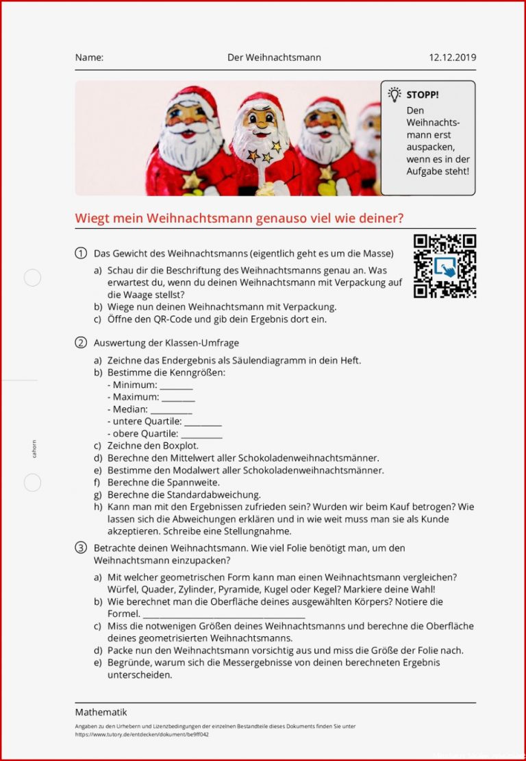 Arbeitsblatt Der Weihnachtsmann Mathematik Tutory