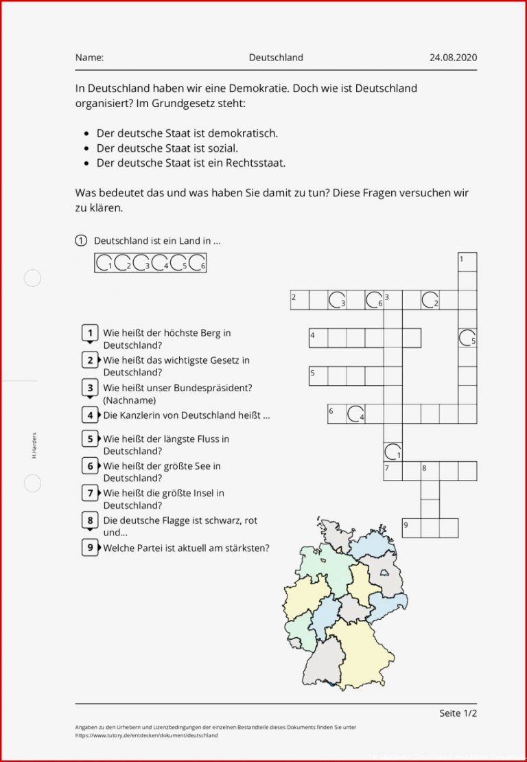 Arbeitsblatt Deutschland tutory