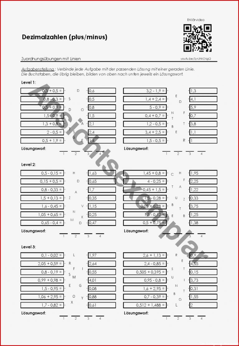 Arbeitsblatt "dezimalzahlen Ad Ren Und Subtrahieren
