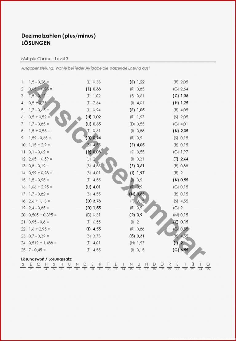 Arbeitsblatt "dezimalzahlen Ad Ren Und Subtrahieren