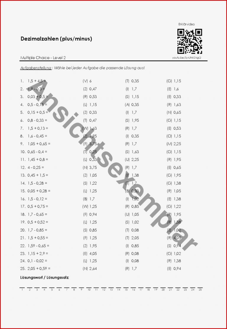 Arbeitsblatt "dezimalzahlen Ad Ren Und Subtrahieren