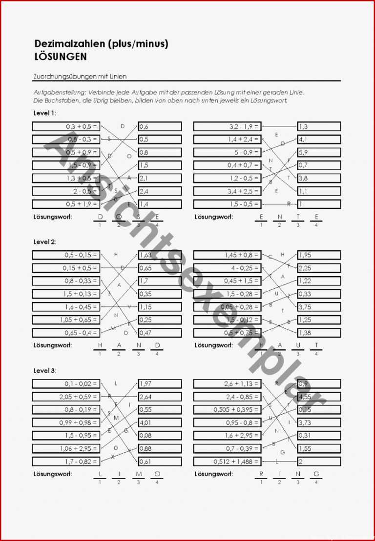 Arbeitsblatt "dezimalzahlen Ad Ren Und Subtrahieren