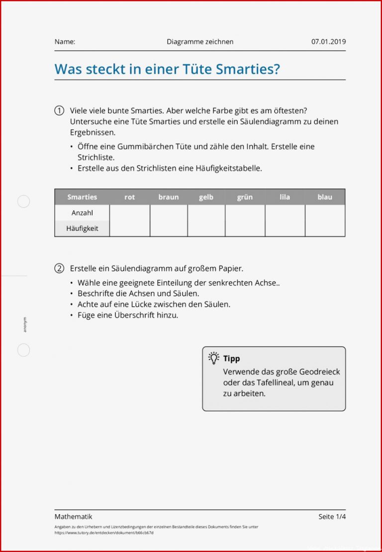 Arbeitsblatt Diagramme zeichnen Mathematik tutory