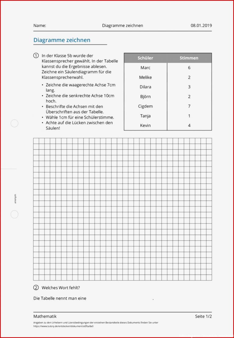 Arbeitsblatt Diagramme Zeichnen Mathematik Tutory