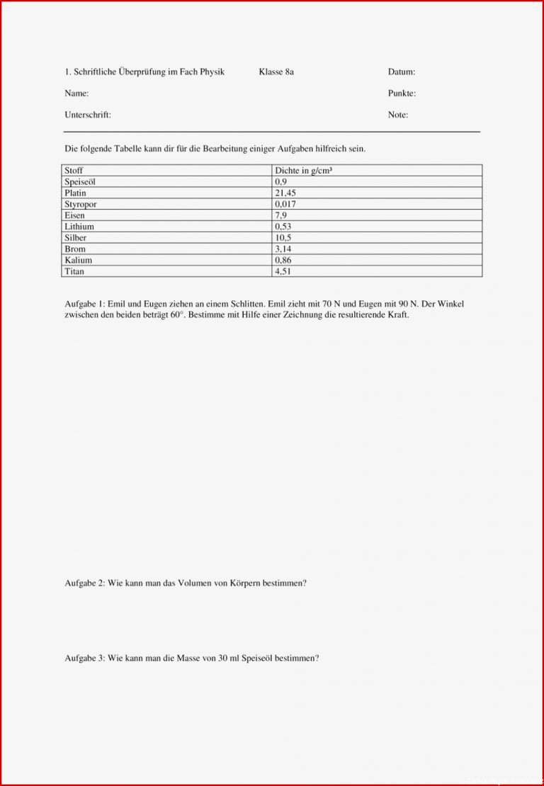Arbeitsblatt Dichte Klasse 7 David Hoff Schule