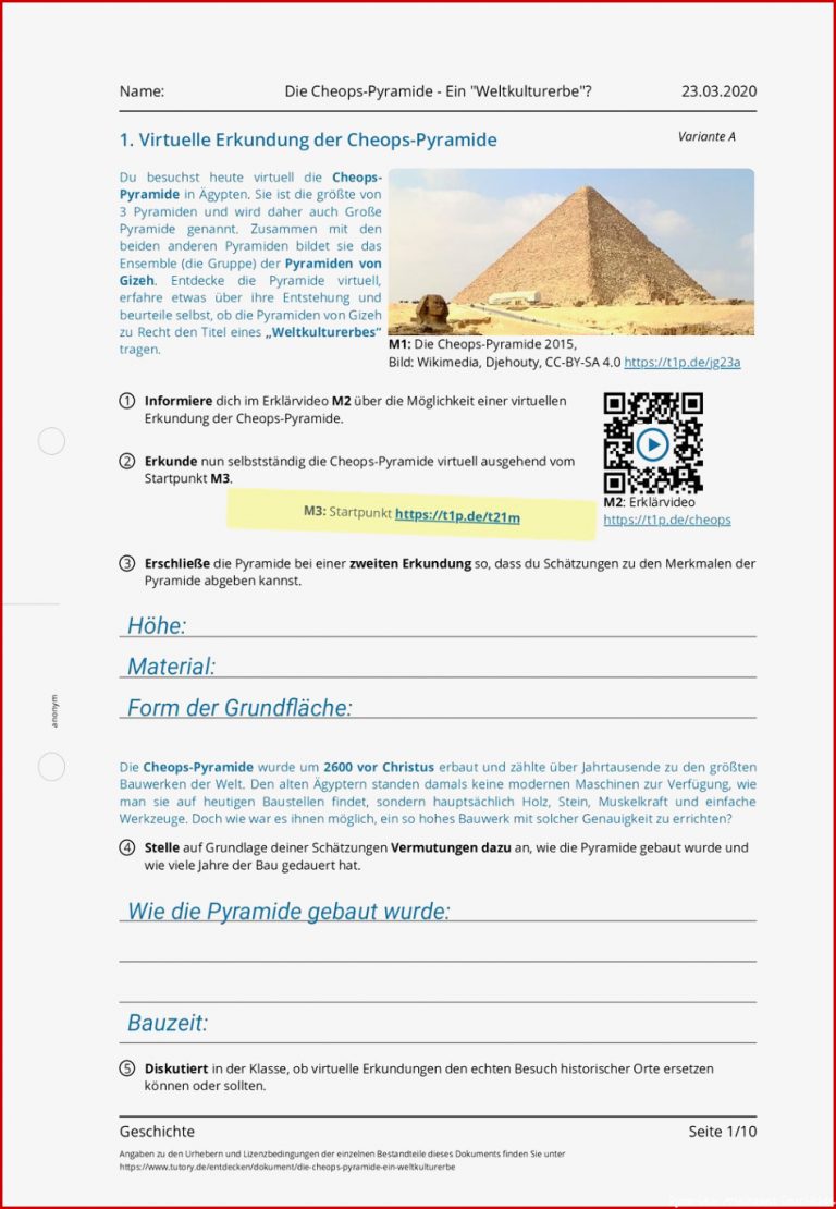 Arbeitsblatt Die Cheops Pyramide Ein 