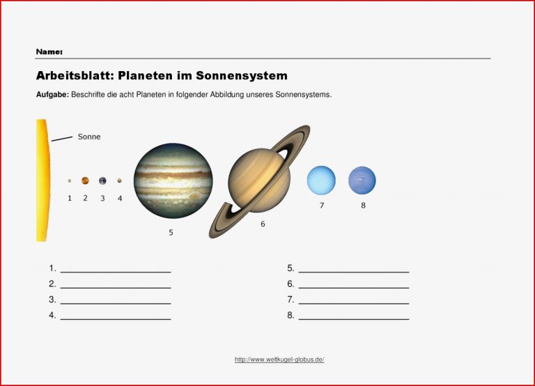 Arbeitsblatt Die Planeten im Sonnensystem