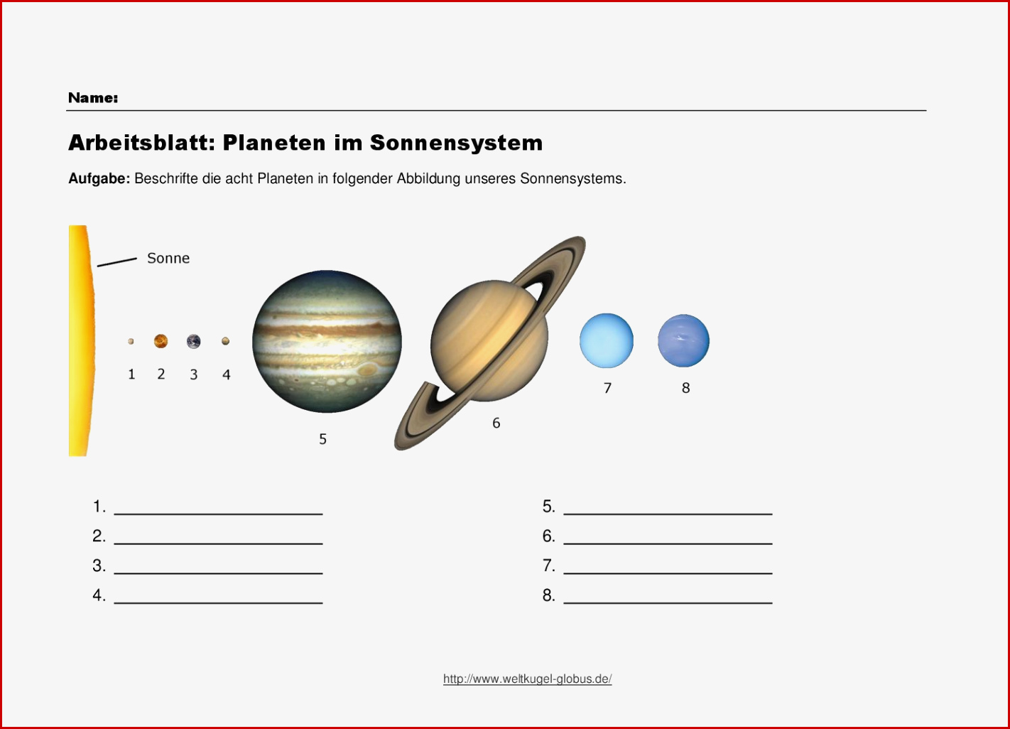 Arbeitsblatt Die Planeten Im sonnensystem