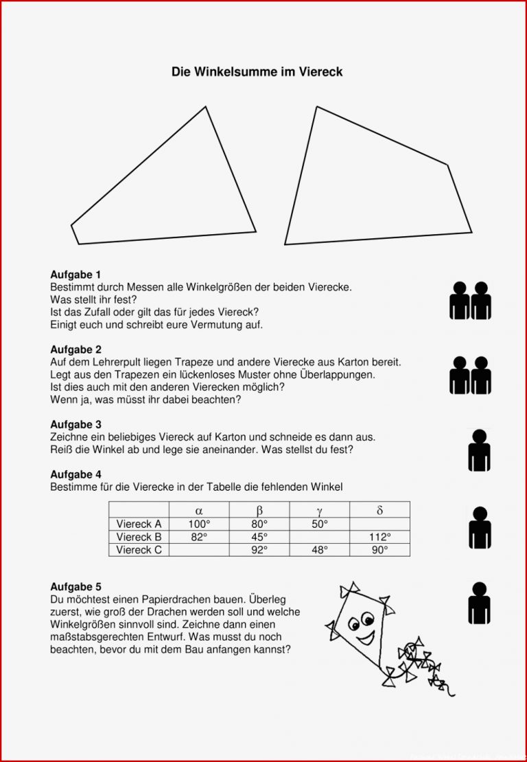 Arbeitsblatt Die Winkelsumme Im Viereck