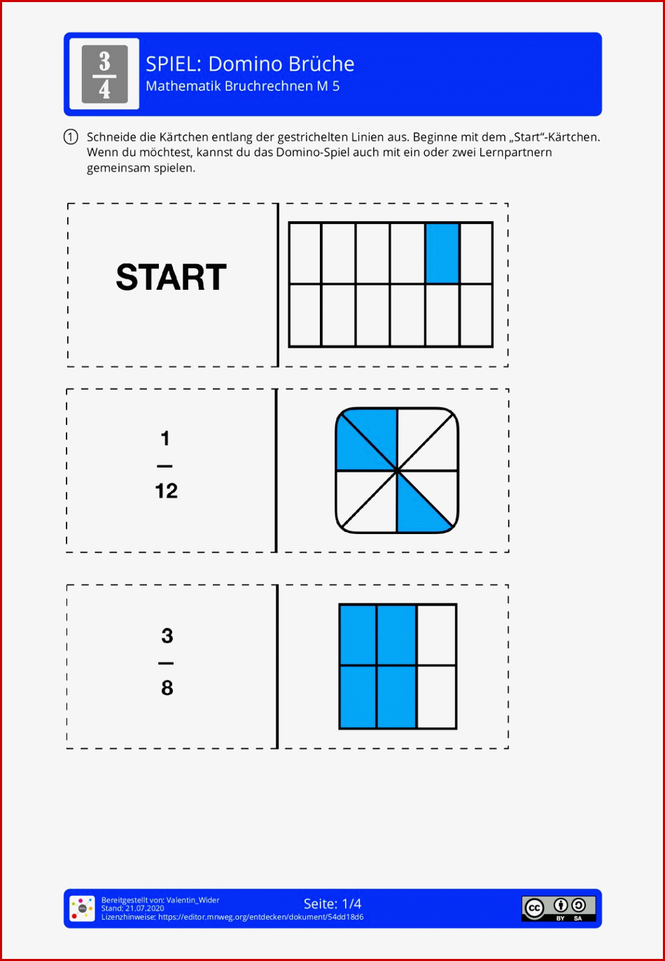 Arbeitsblatt Domino Brüche Mathematik Bruchrechnen