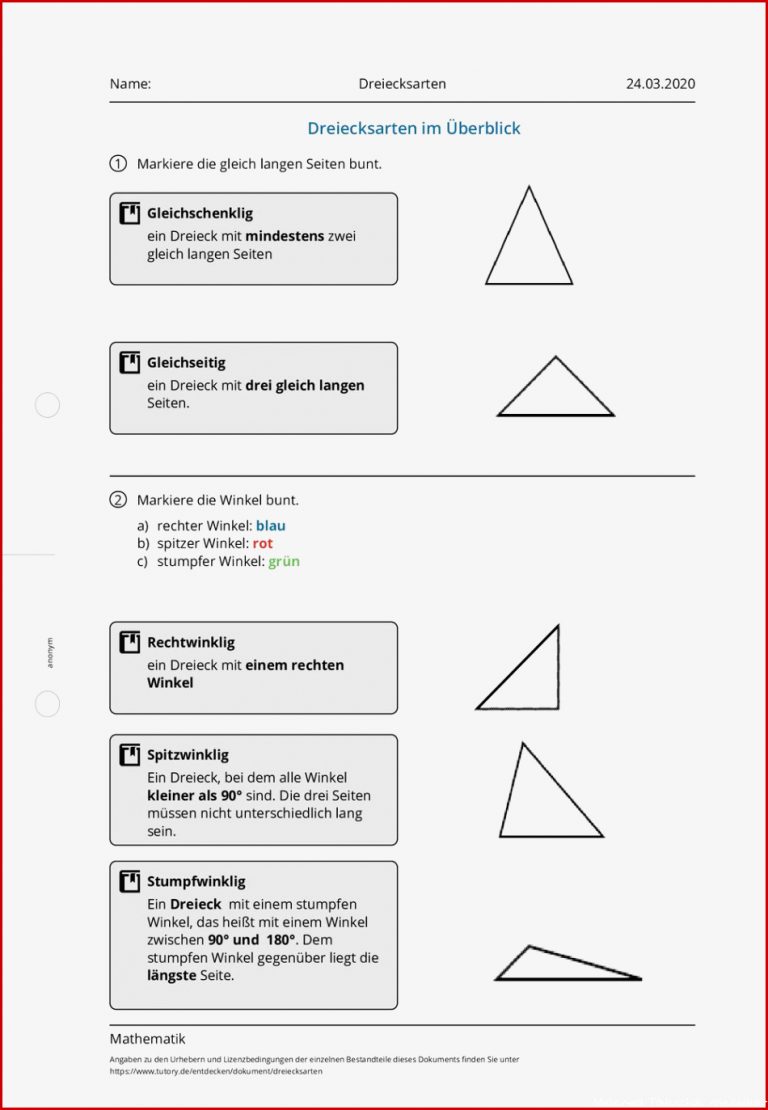 Arbeitsblatt Dreiecksarten Mathematik Förderschule