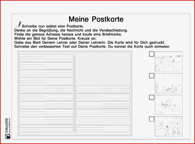 Arbeitsblatt Eine Postkarte schreiben Schulkater