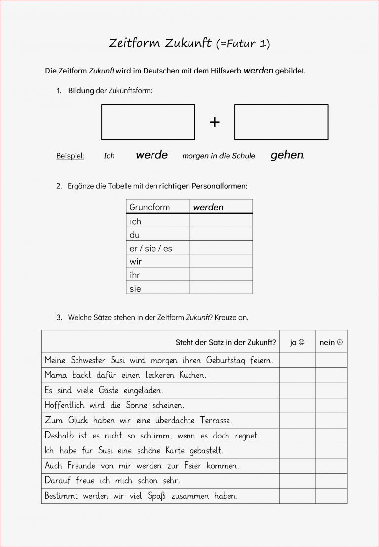 Arbeitsblatt Einführung Zeitform Zukunft Futur erkennen