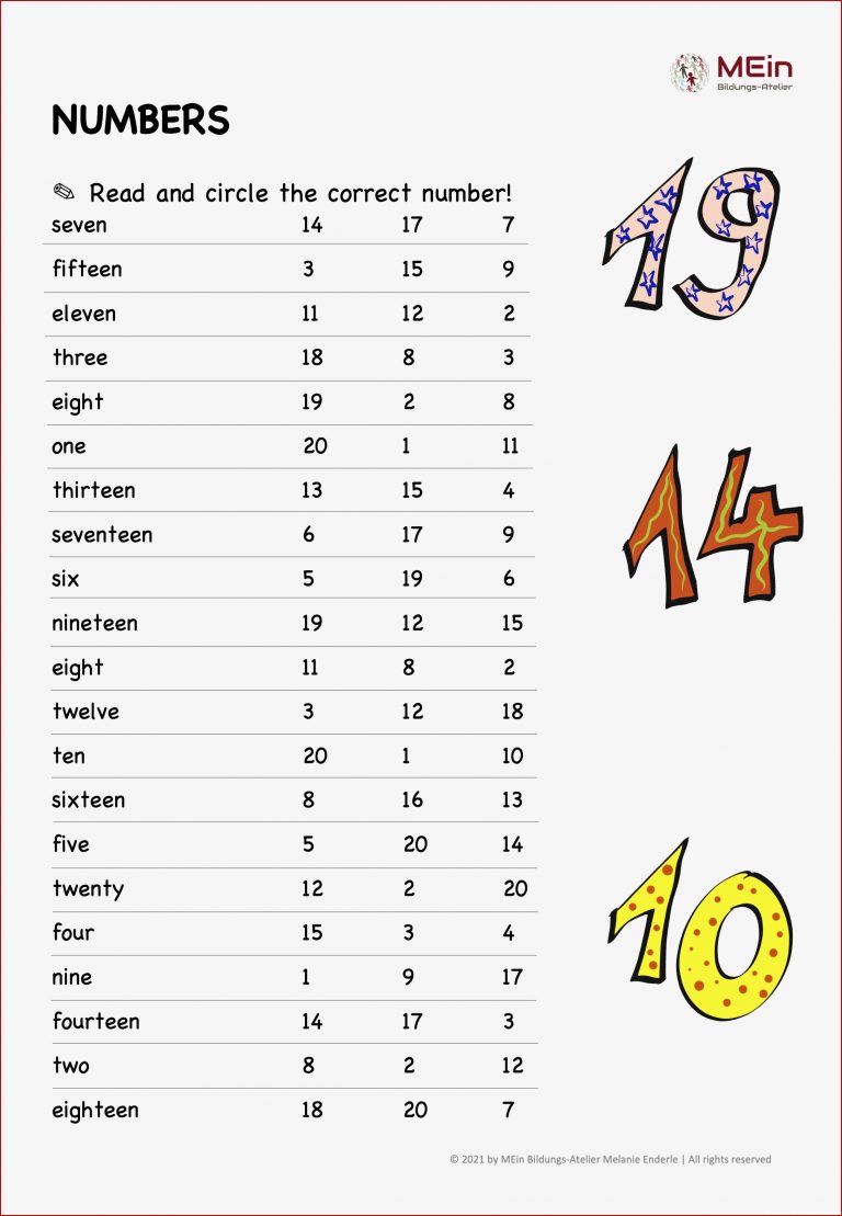 Arbeitsblatt Englisch Zahlen In 2021