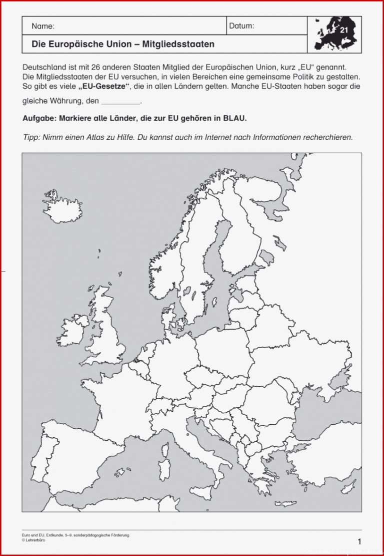 Arbeitsblatt Europakarte