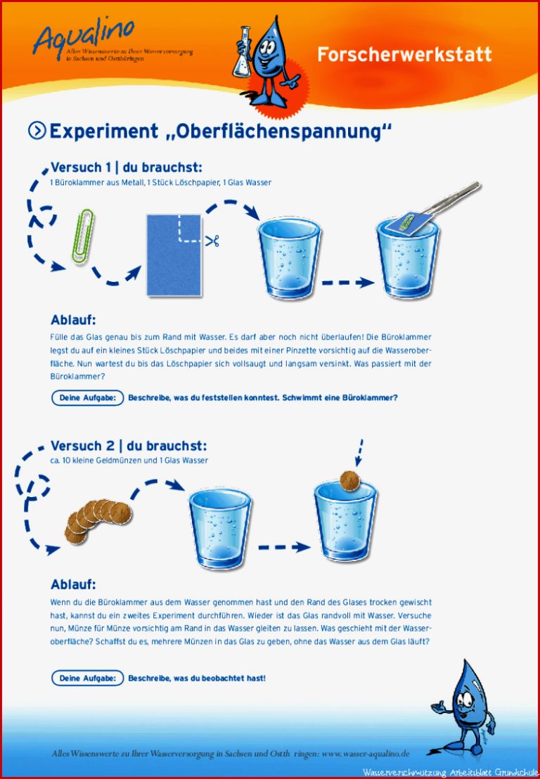 Arbeitsblatt Experiment Oberflächenspannung