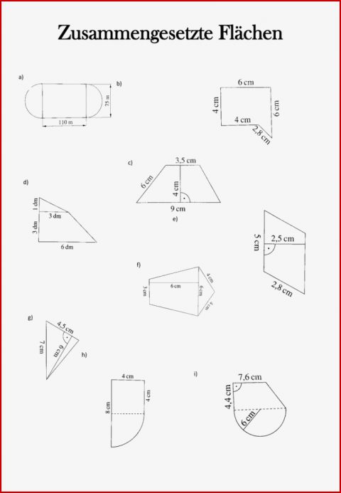 Arbeitsblatt Flächenberechnung Zusammengesetzte