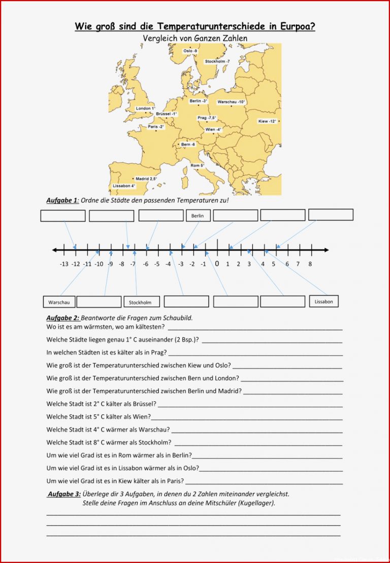 Arbeitsblatt Ganze Zahlen Vergleichen Wie groß sind