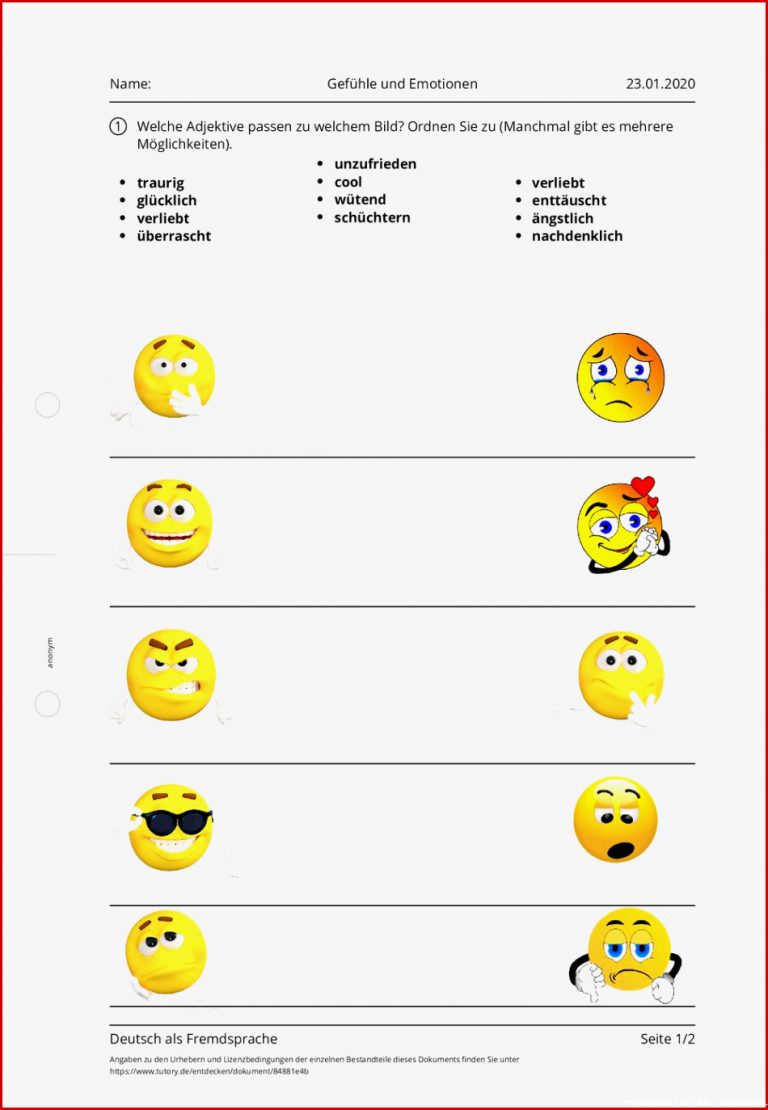 Arbeitsblatt Gefühle Und Emotionen Deutsch Als