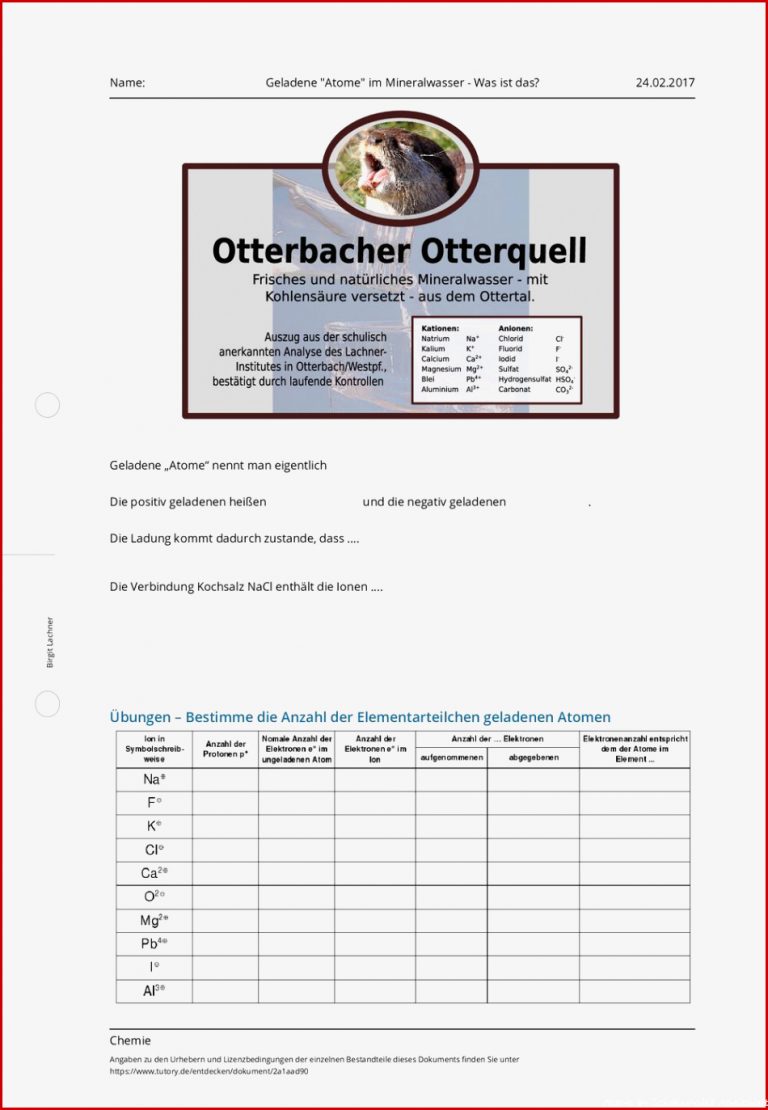 Arbeitsblatt Geladene "atome" Im Mineralwasser Was ist