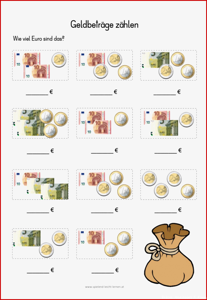 Arbeitsblatt Geldbeträge zählen 10 5 2 1 Spielend