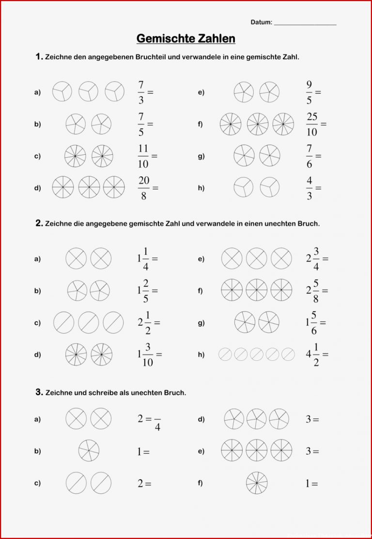 Arbeitsblatt Gemischte Zahlen – Unterrichtsmaterial Im