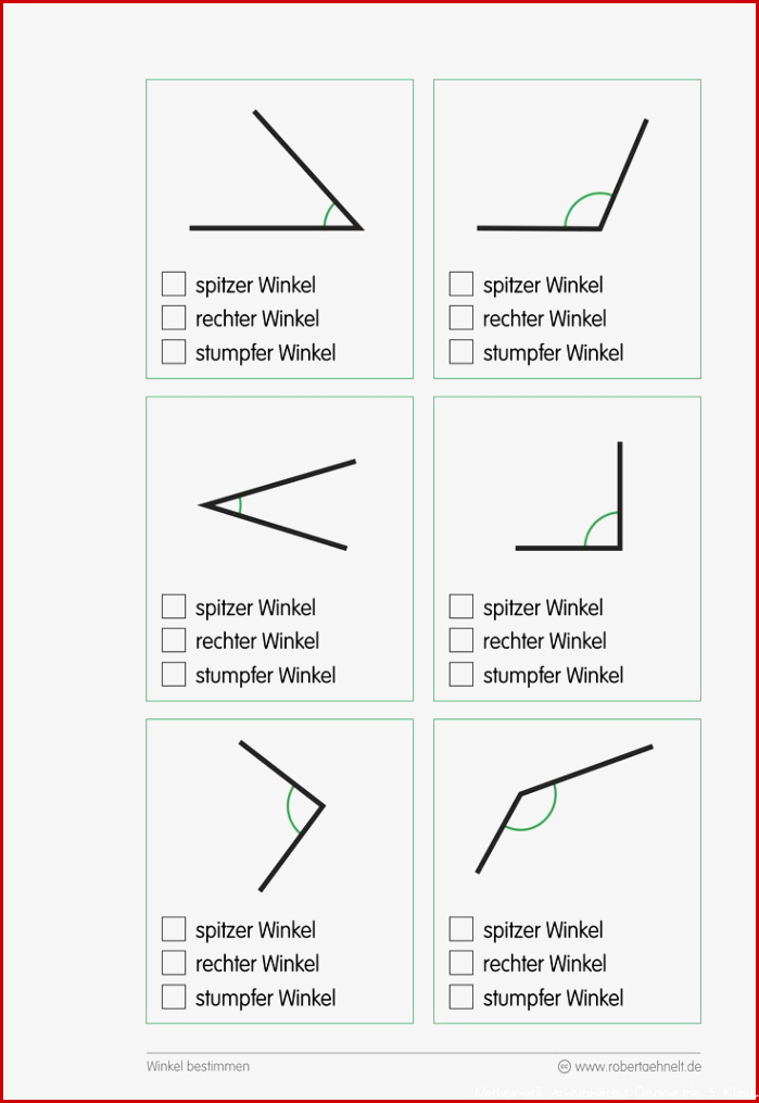 Arbeitsblatt Geometrie A5 Winkel erkennen