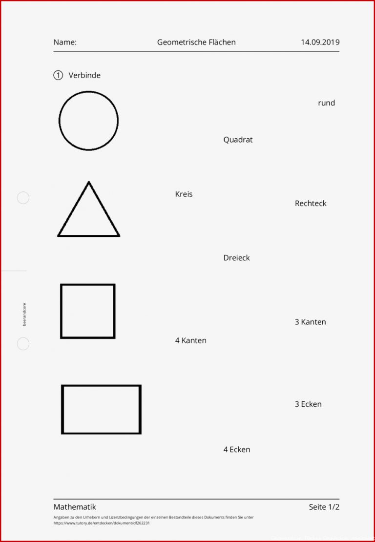 Arbeitsblatt Geometrische Flächen Mathematik tutory