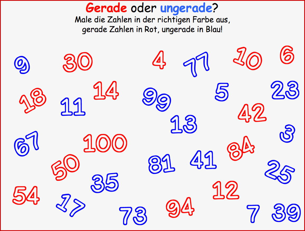 Arbeitsblatt Gerade Zahlen Ungerade Zahlen