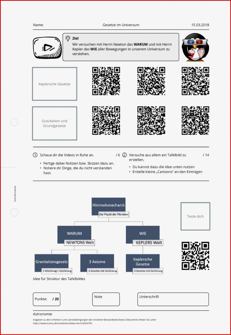 Arbeitsblatt Gesetze Im Universum astronomie
