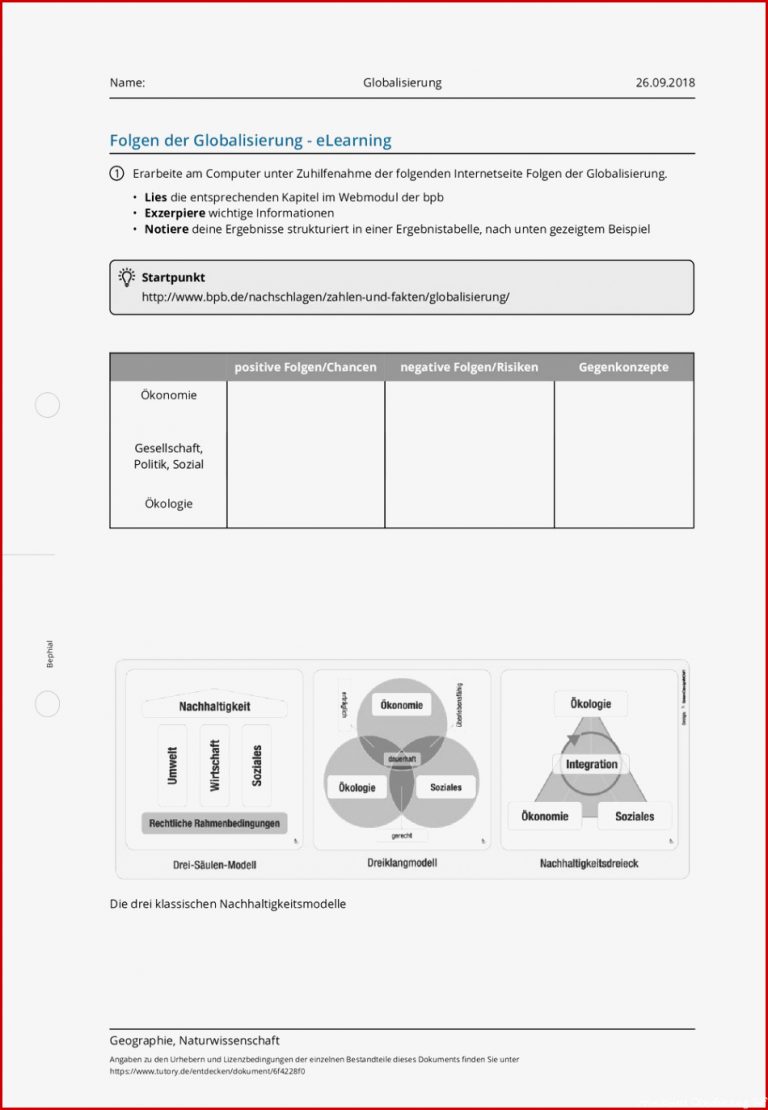 Arbeitsblatt Globalisierung Geographie